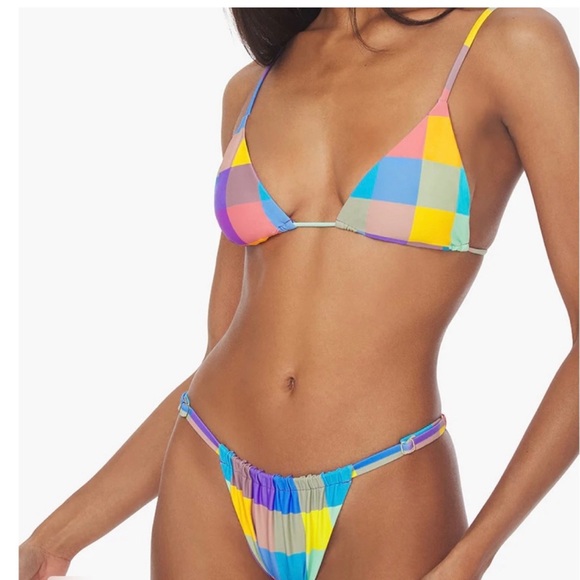 WeWoreWhat Gingham plaid 3 piece Bikini Set & Mesh Muscle Tank Dress - Picture 3 of 11